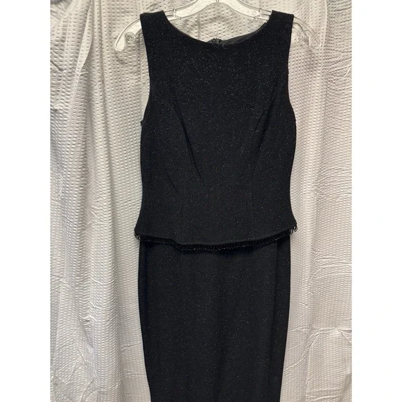 Vintage Teddi Evening Black Sparkle Dress Sleeveless Peplum Cocktail 48.5 " 8 Pe - Picture 4 of 13